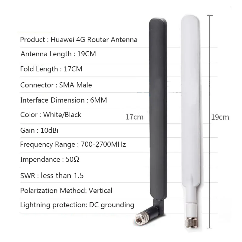 Antena 4G 10dBi SMA macho 700-2700MHz para enrutador LTE antena Wifi externa para Huawei B593 E5186 B315 B310 B880 B890, 2 uds.