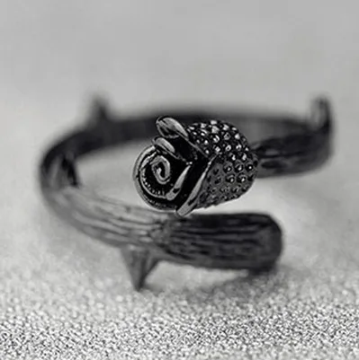 

Personality Black Rose Flower Ring for Adjustable Opening Cocktail Party Women's Ring Fashion Jewelry Birthday Gifts