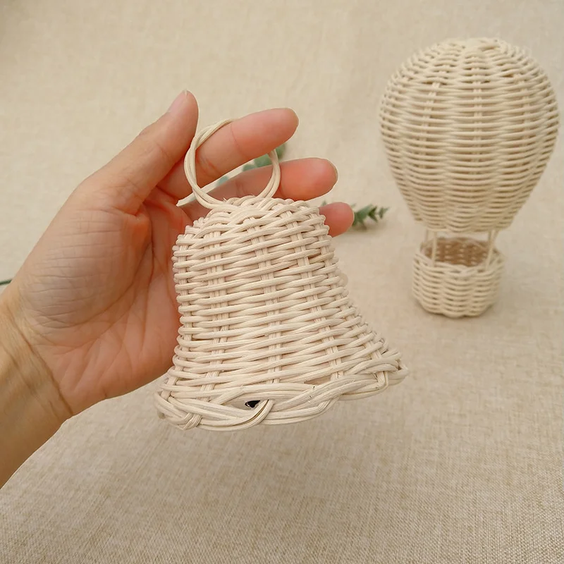 Cute Natural Rattan Hand-woven Christmas Bell Kids Room Wall Decoration Kindergarten Party Ornament Wedding Decor Baby Best Toy