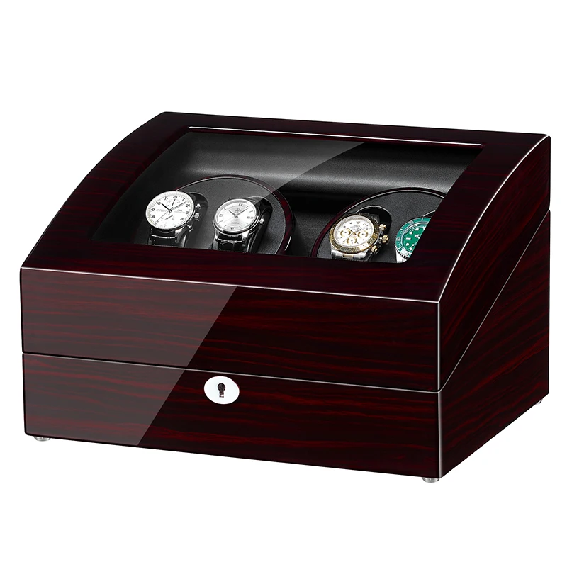 

JQUEEN 4 Automatic Ebony Baking Finish Watch Winder with 6 Storage Case Modes For Mechanical Watch AC adapter 5 Modes