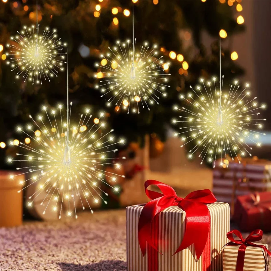 8 Modes Christmas Firework String Lights 5/10PCS Hanging Starburst Fairy Garden Lights for Backyard Party Wedding Garlands Decor