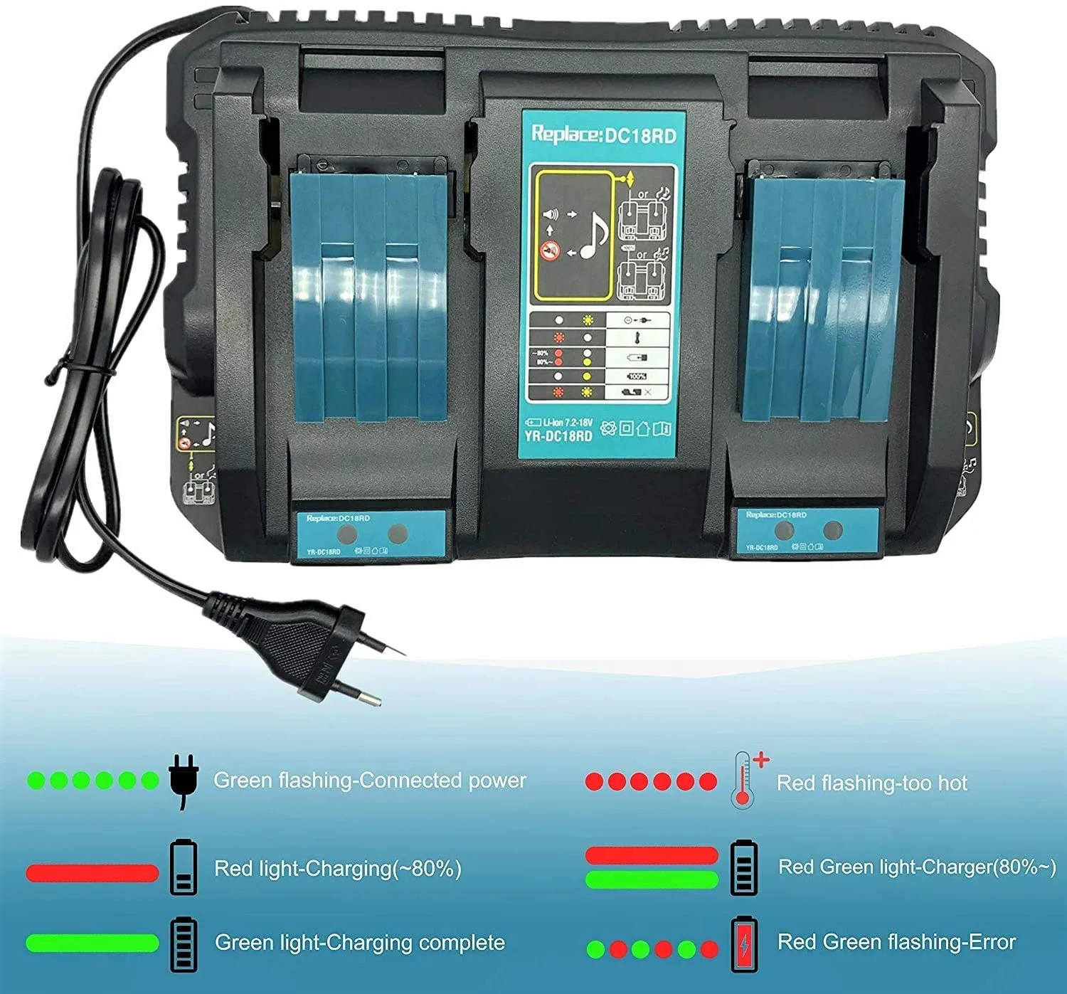 DC18RD Dual USB Port  charger for Makita Battery Charger 14.4V 18V BL1860 BL1415 BL1430 BL1830 BL1840 BL1850 BL1845