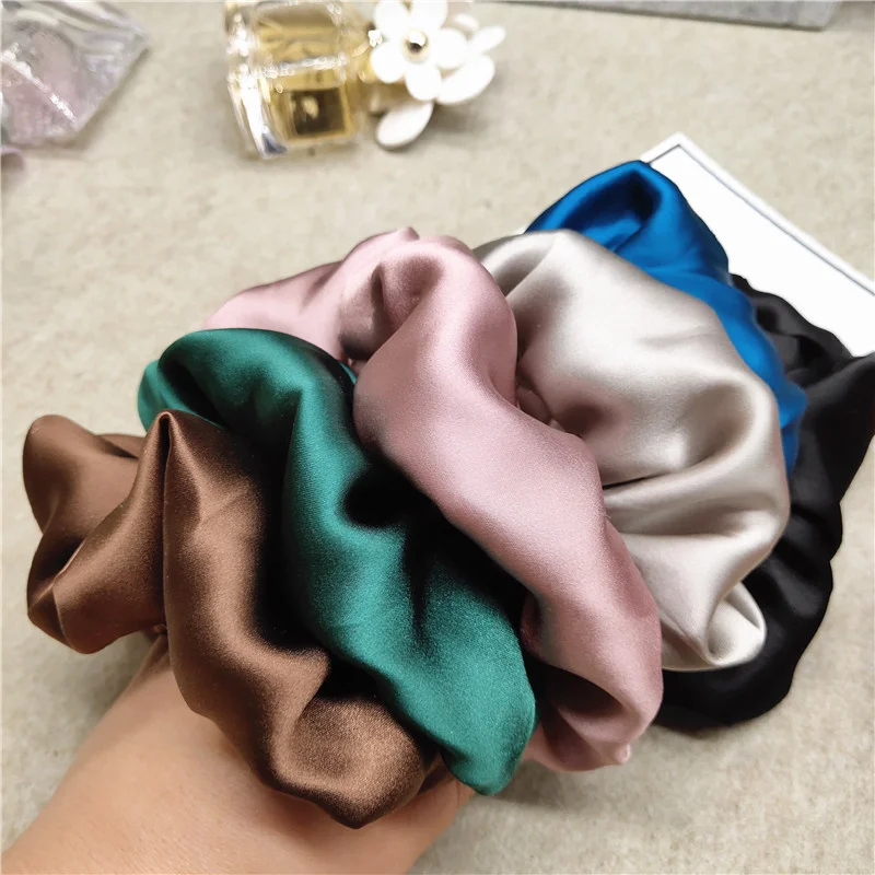 1PC 100% Real Silk Big Hair Scrunchies Width 6cm Girl Elastic Band Hair Ties Ponytail Holder Hair Accessories Hair Care