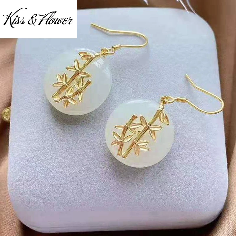 

Изящные Ювелирные изделия KISS & FLOWER ER318, оптовая продажа, модные женские серьги-подвески из бамбука под золото 24 карата в винтажном стиле, пода...