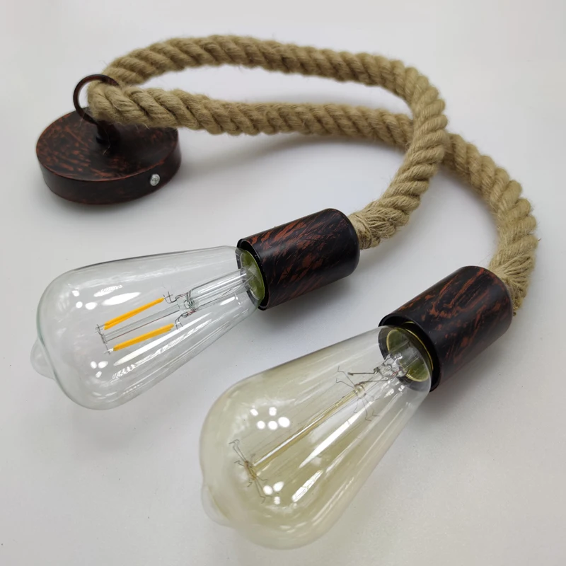 Vintage Hemp Rope Pendant Lights E27 Attic Personality Industrial Indoor Lightings For Loft Living Room Cafe Retro Hanging Lamp