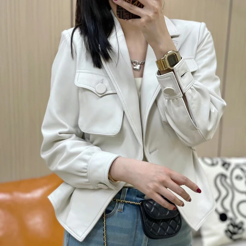 Ropa De Mujer White Jackets For Women Female Blazer Coat Ladies Fashion Loose Style Big Pocket Slim Waist Pink Khaki Short Veste