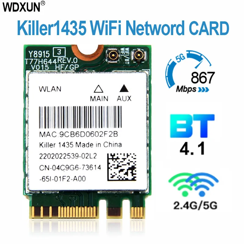 Wireless Adapter Card Killer 1435 Dand Band 867Mbps WiFi Network Card Atheros QCNFA344A 802.11ac Bluetooth 4.1