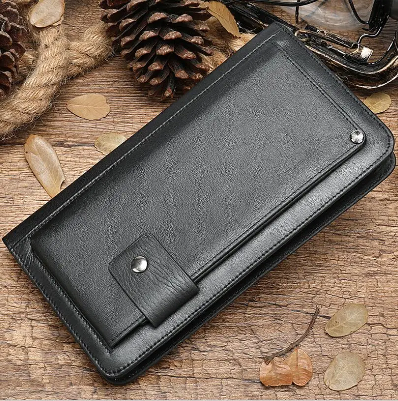 Men Purse Leather Men Phone Cluth Wallet Cards Money Long Wallets Hand Purses Genuine Leather 2020 New Fashion Designer