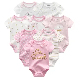 8Piece/lots Newborn Baby Girls Rompers Cotton Short Sleeve Suits Clothing Boys Cartoon kids Jumpsuits