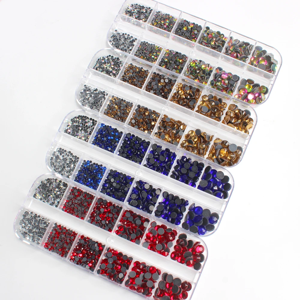 New Mix Size SS6-SS30 1000pcs Hotfix Rhinestone 12Grid Box Packing Crystal and Stone For Clothes Free Shipping