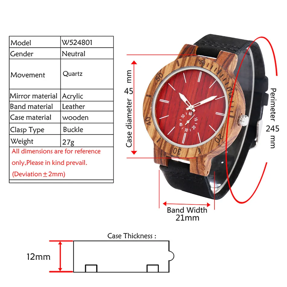 Luminous Pointer Zebrawood Watch for Men Quartz Wristwatch Genuine Leather Mens Watches Seconds Small Dial reloj masculino