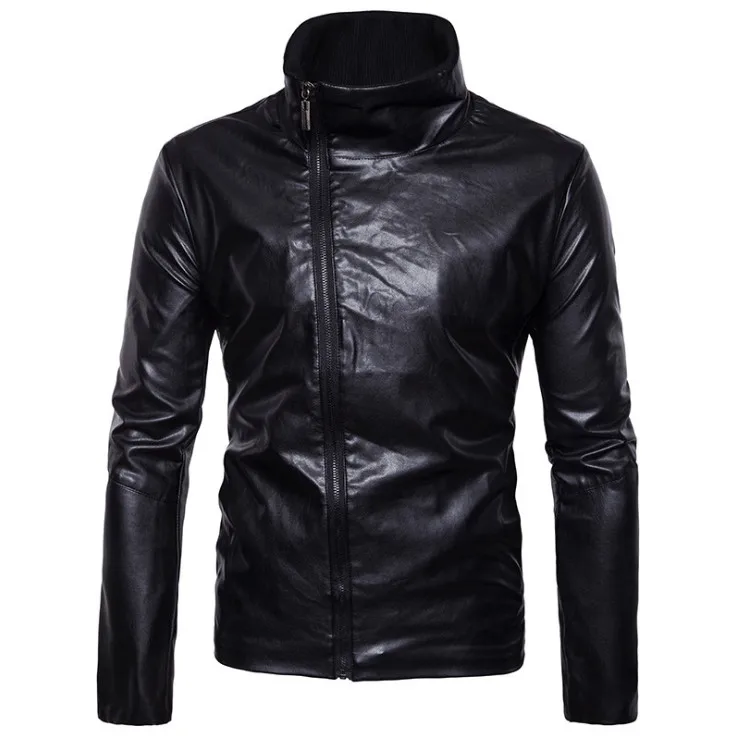 

Spring Male Leather Jacket Fashion Oblique Zippers Motorcycle Jacket Men Autumn Slim Fit Black Faux Leather Jackets Coats