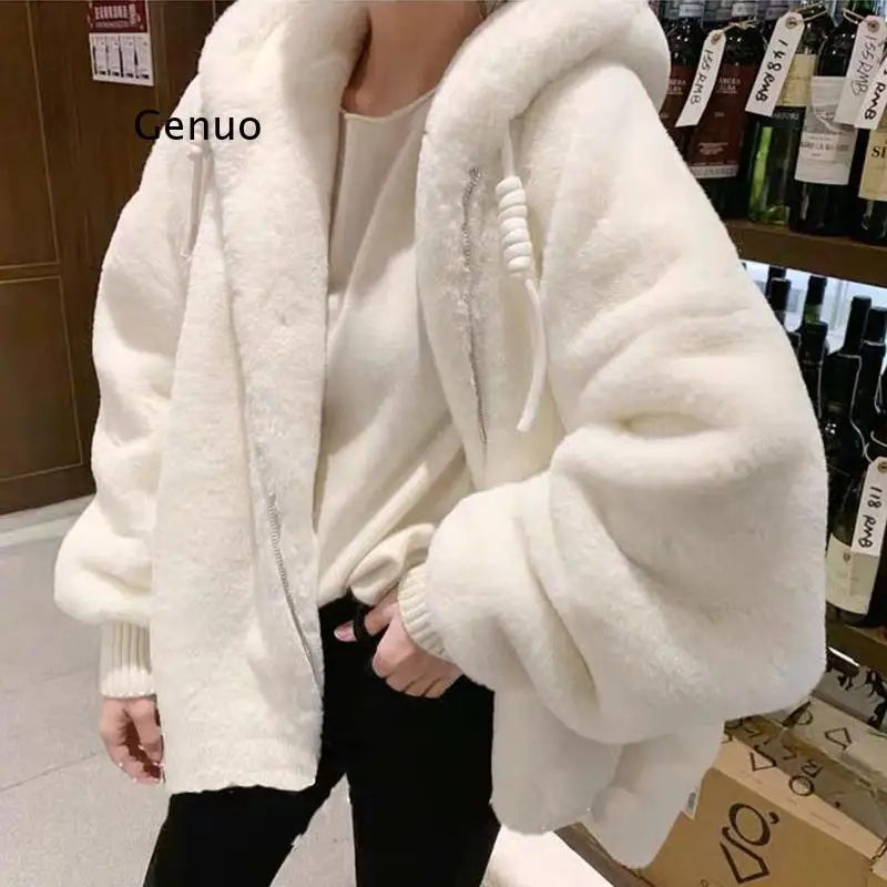 

2021 New Faux Fur Imitation Fur Women's Coat with Hood Short Fashion Slim Waterproof Mink Coat Fake Rabbit Fur Coat Trendy Women