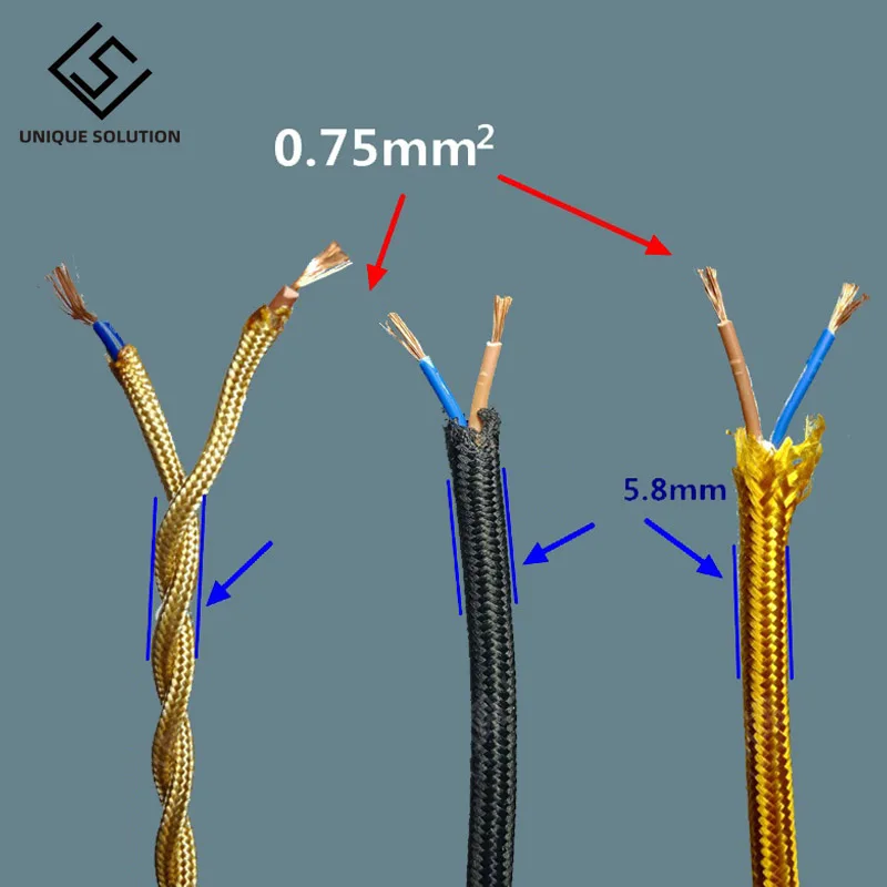 3m 5m 10m 20m 250V 2 Core 0.75mm2 Textile Electric Wire Fabric Cloth Braided Flex Cable Vintage Lamp Cord