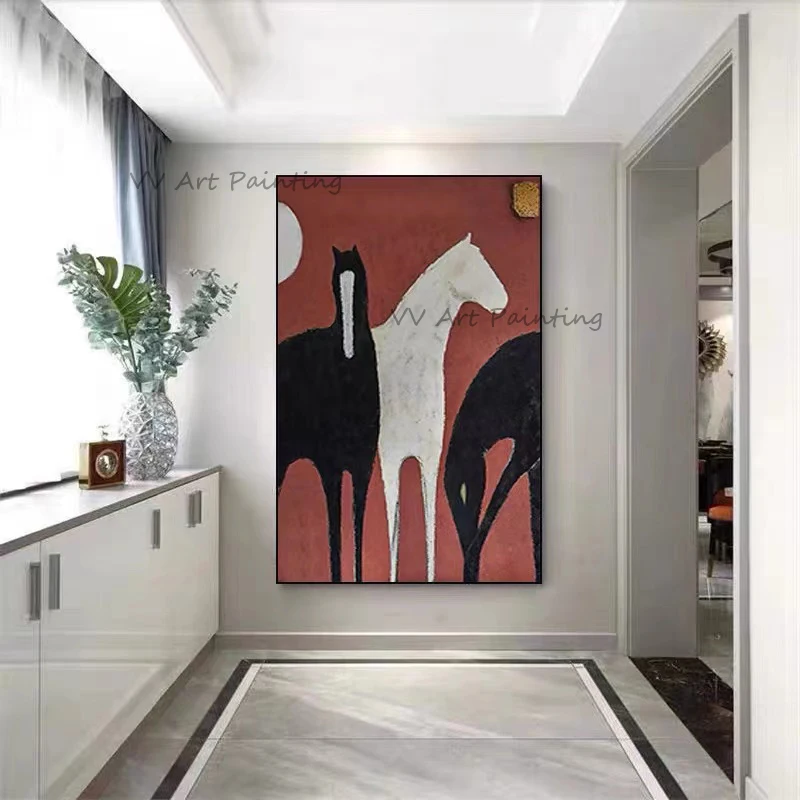 Simple Handmade Horse Oil Painting Poster Canvas Creative Abstract Animal Art Wall Art Home Decor Color Canvas Drawing Frameless