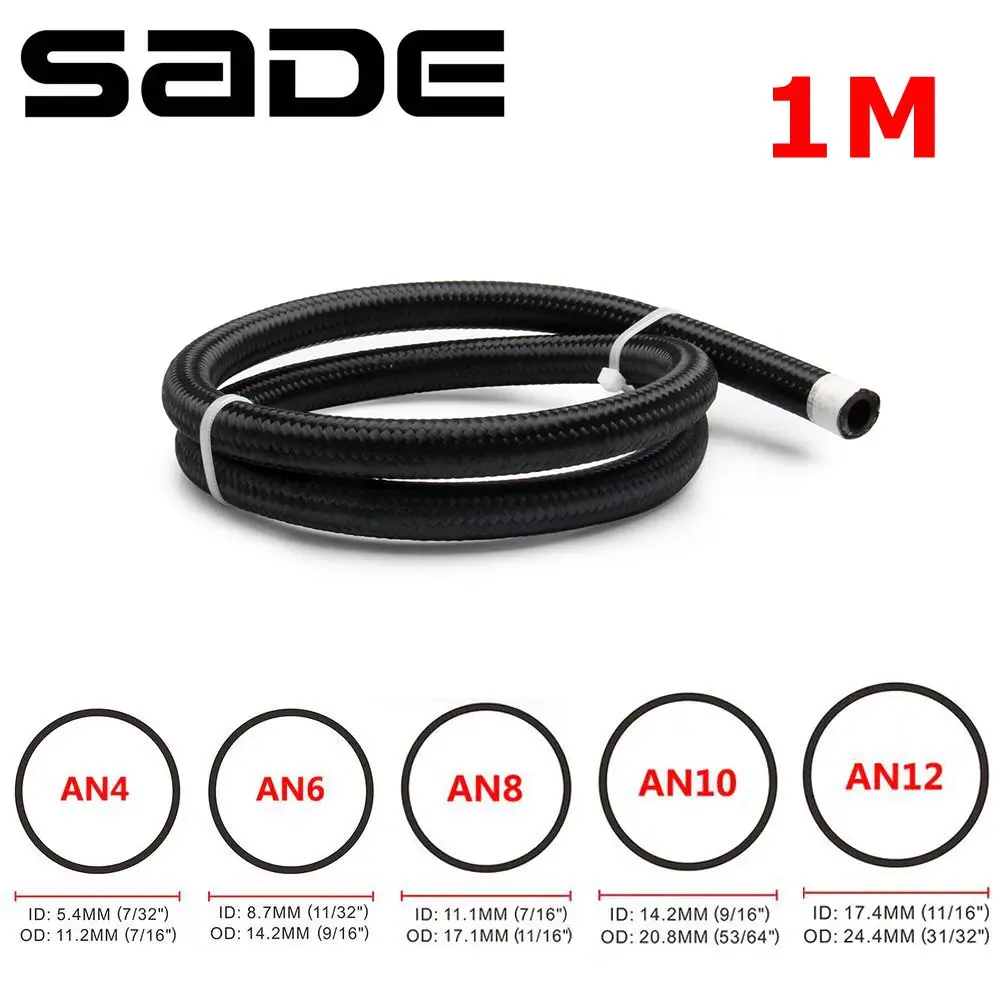 

1M AN4 AN6 AN8 AN10 AN12 Fuel Hose Oil Gas Cooler Hose Line Pipe Tube Nylon Stainless Steel Braided Inside CPE Rubber TF-1007