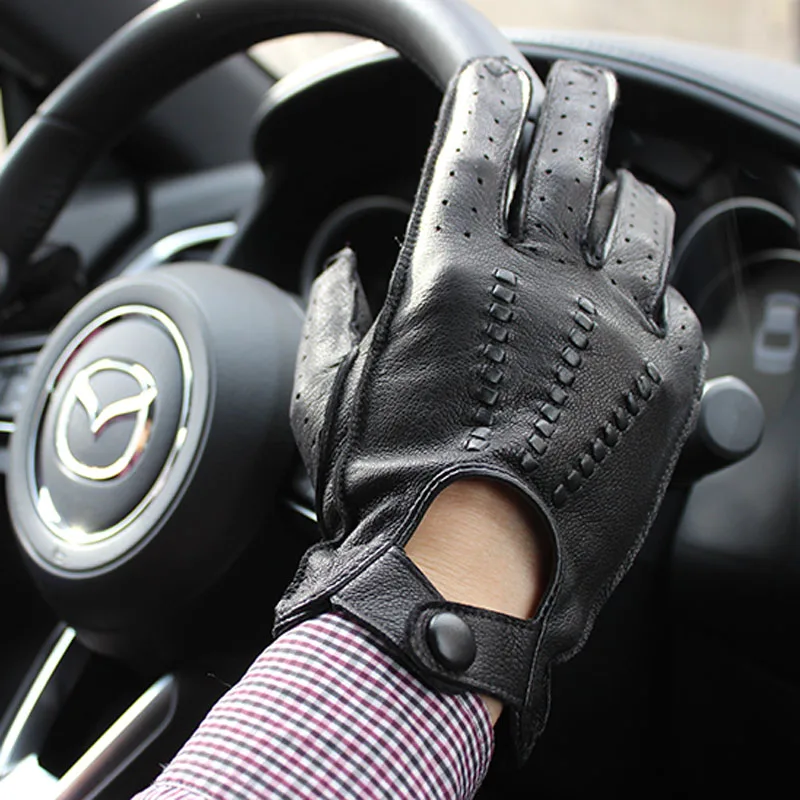 Motorcycle Riding Deerskin Gloves Men\'s Single-Layer Thin Fashion Hollow New Spring and Autumn Car Driving Driver Leather Gloves