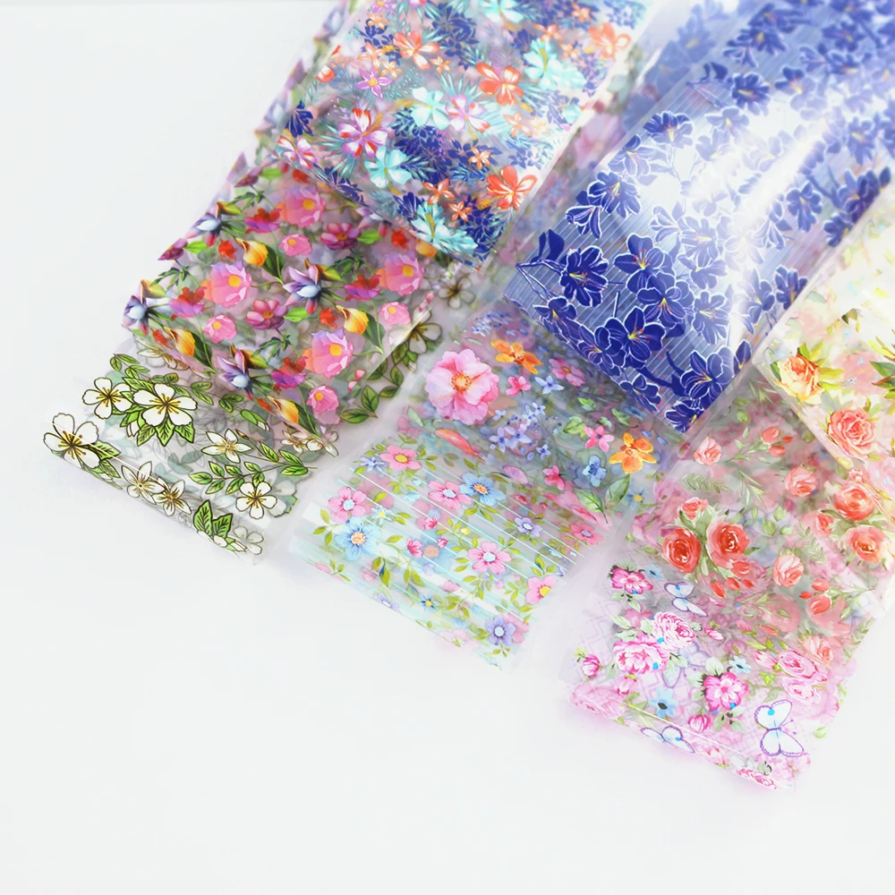 Starry Sky Nail Art Holographic Foil Transfer Flower Nail Stickers Design for Nail Decal Gel Slider Nail Decoration Tools Decal