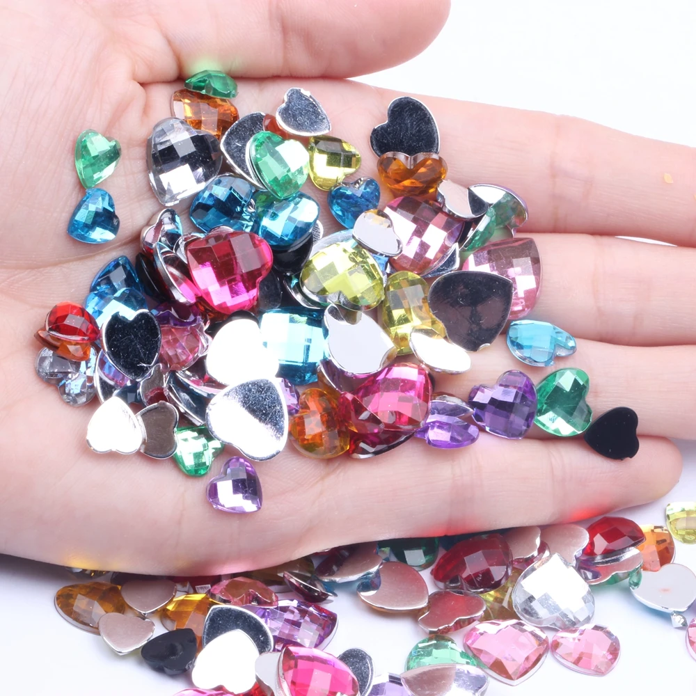 

Mix Size 300pcs Acrylic Rhinestone Heart-Shape Flatback Earth Faceted Many Colors Choose DIY Craft Backpack Garment Accessories