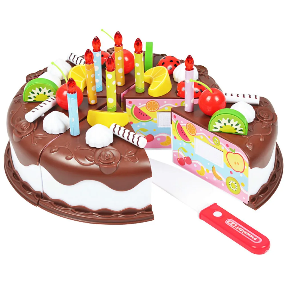 

37pcs Kitchen Toys Cake Food Kids Pretend Play Cutting Fuit Birthday Cake Food Toys For Dolls Girls Role Play Game