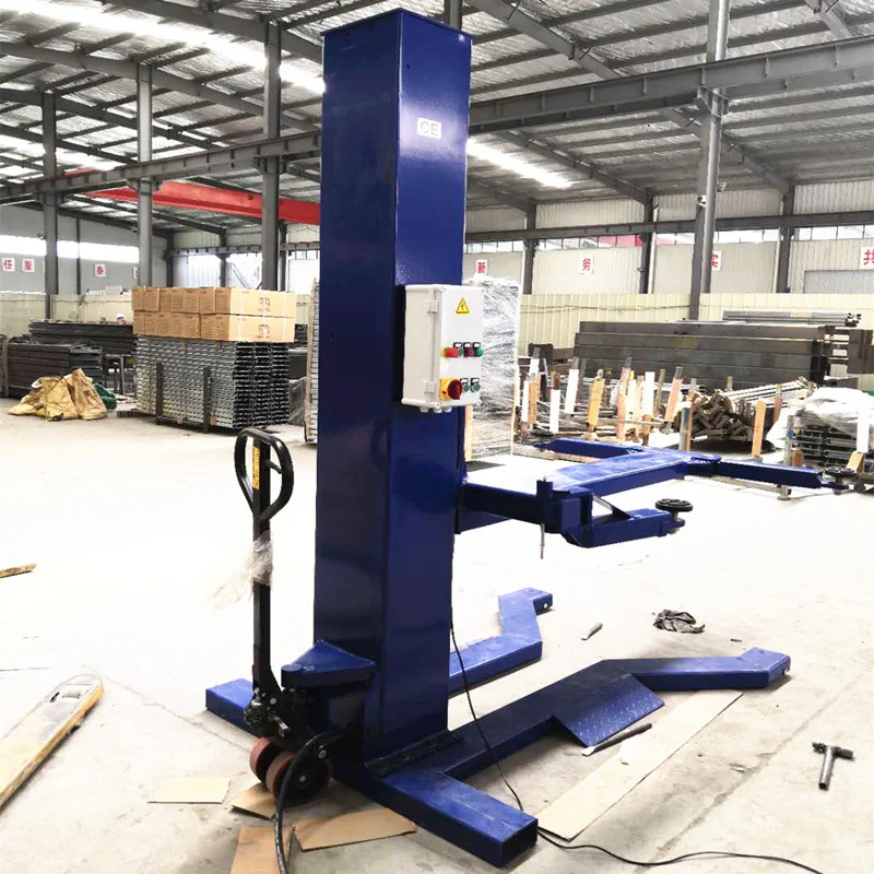 MACTANT 2500kg Capacity Mobile Single Post Car Lift With Pole Ramp For Vehicle Repairing Lifting Platform