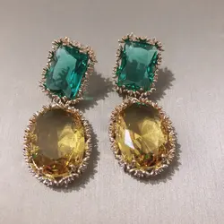 Bilincolor  fashion unique disgn small flower side  green dand yellow cubic zircon earring for women