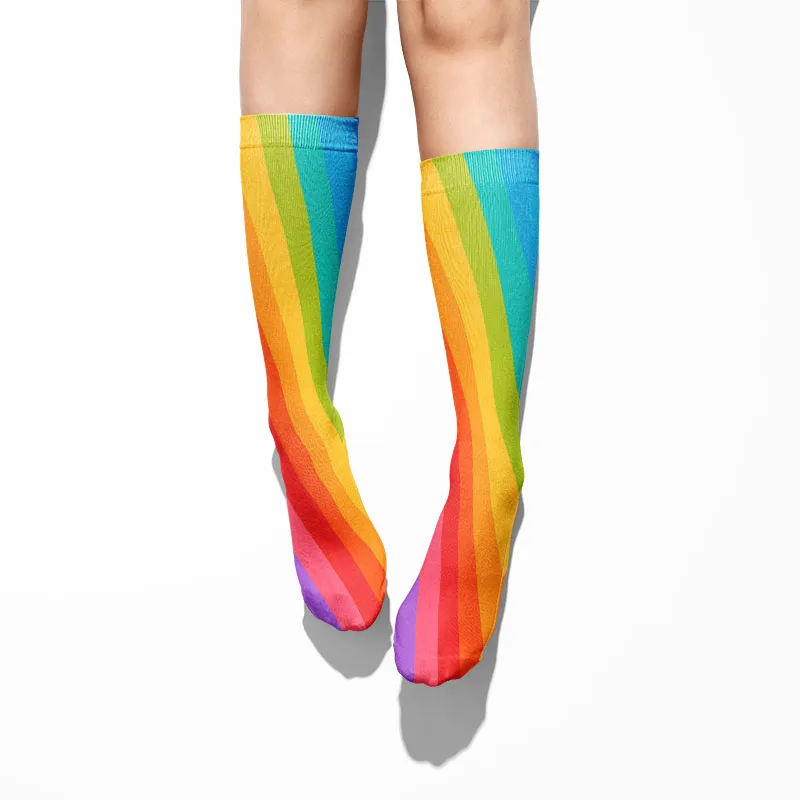 Rainbow Pride Cotton Socks For Women Men Harajuku Colorful Rainbow Striped Tall Socks Spring Autumn Casual High Ankle Sock Unsex