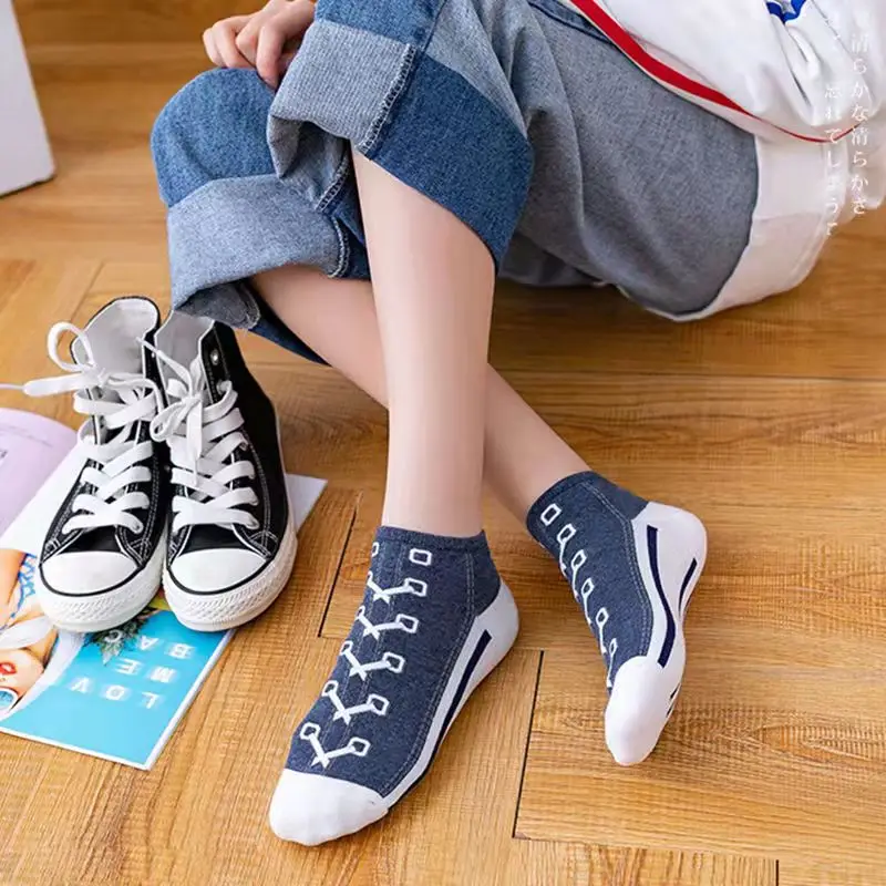 5 Pairs/Set Men/Women Socks Skate Shoes Pattern Short sock Autumn/Winter Thicker Warmer Fashion Shoelace Ankle Socks