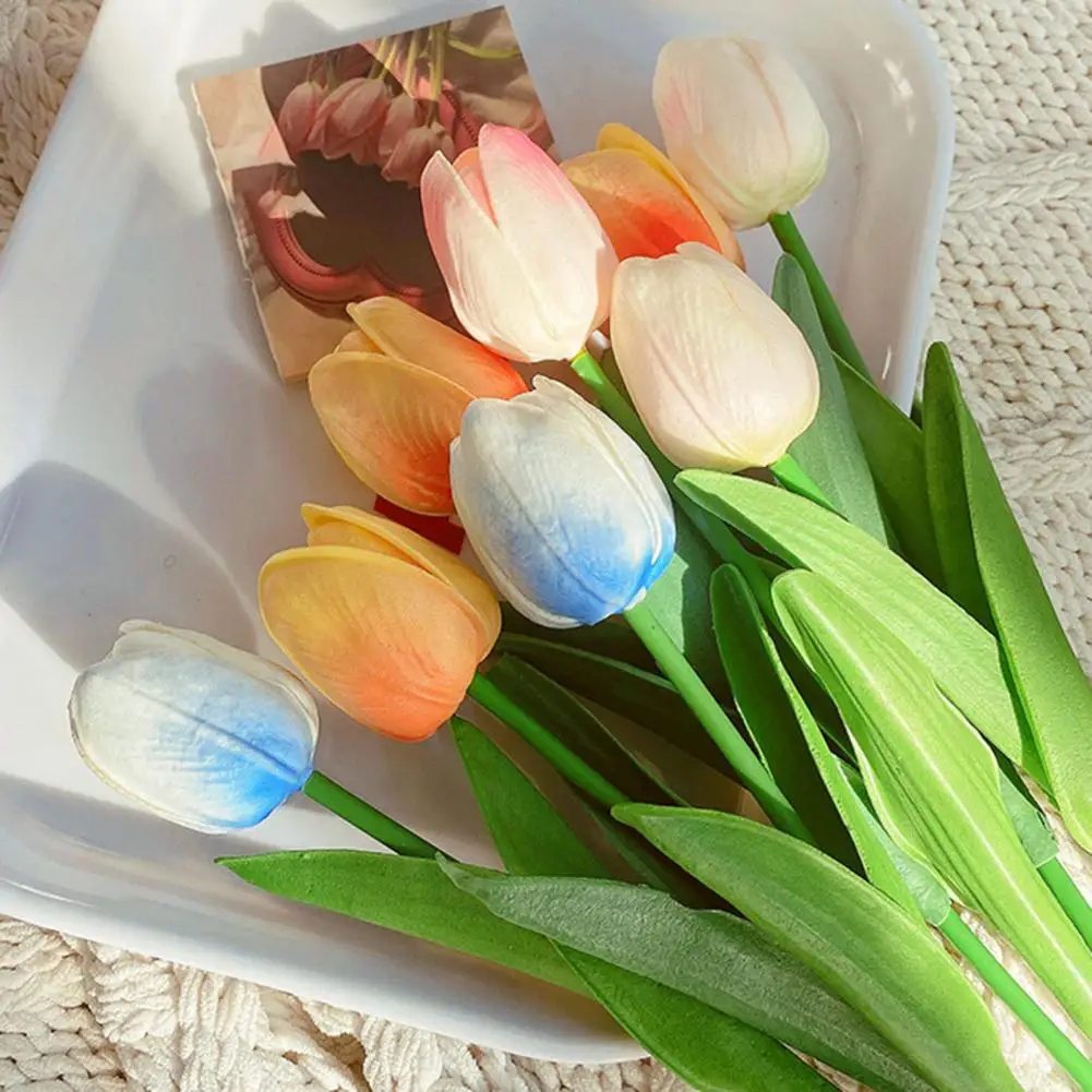 3Pcs Elegant Fine Texture Artificial Flower Vivid Exquisite Faux Leather Simulation Tulip for Home