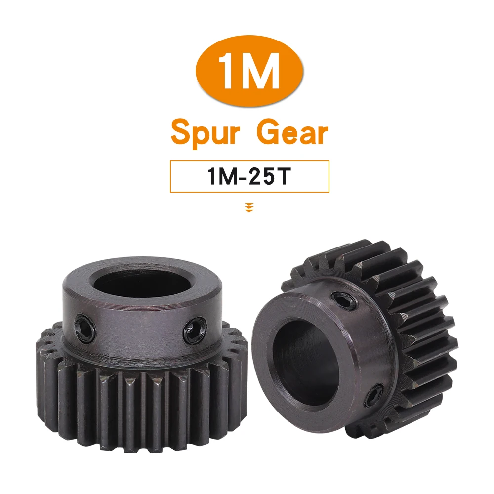 1 Piece Module 1 Motor Gear 1M-25T SC45#Carbon Steel Material Blackening Spur Gear Bore Size 5/6/6.35/7/8/10/12/12.7/14/15/16 mm