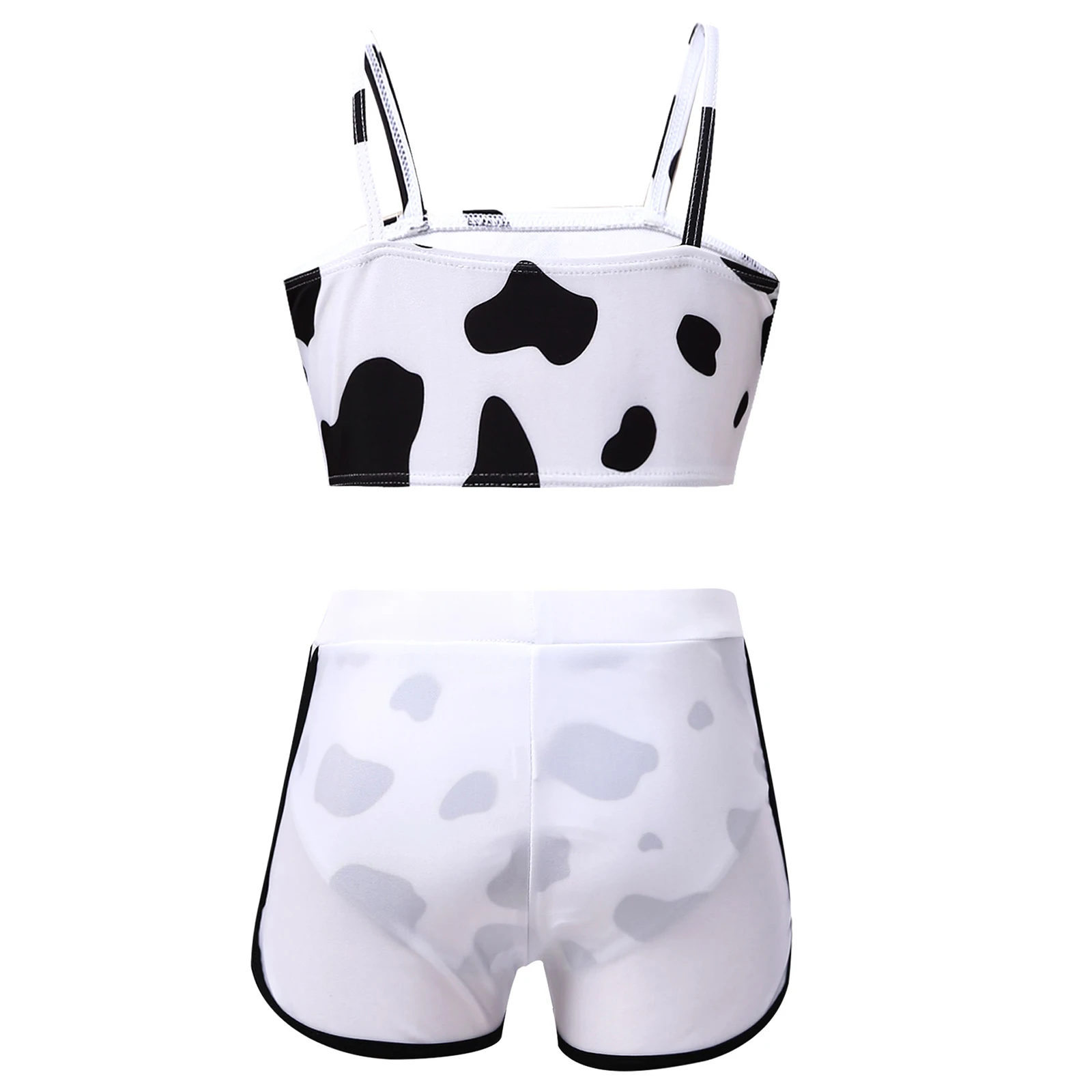 3Pcs Kids Girls Cow Spots Print Swimwear Sleeveless Crop Tops with Shorts and Briefs Set for Beach Swimming Bathing Rashguard