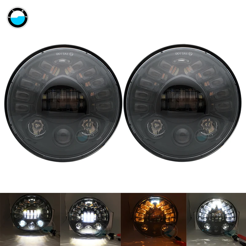 

newest 7Inch 70W Round Headlamp With DRL Turn Signal Lights For Jeep Wrangler Hummer 1Pair 7" LED Headlights .