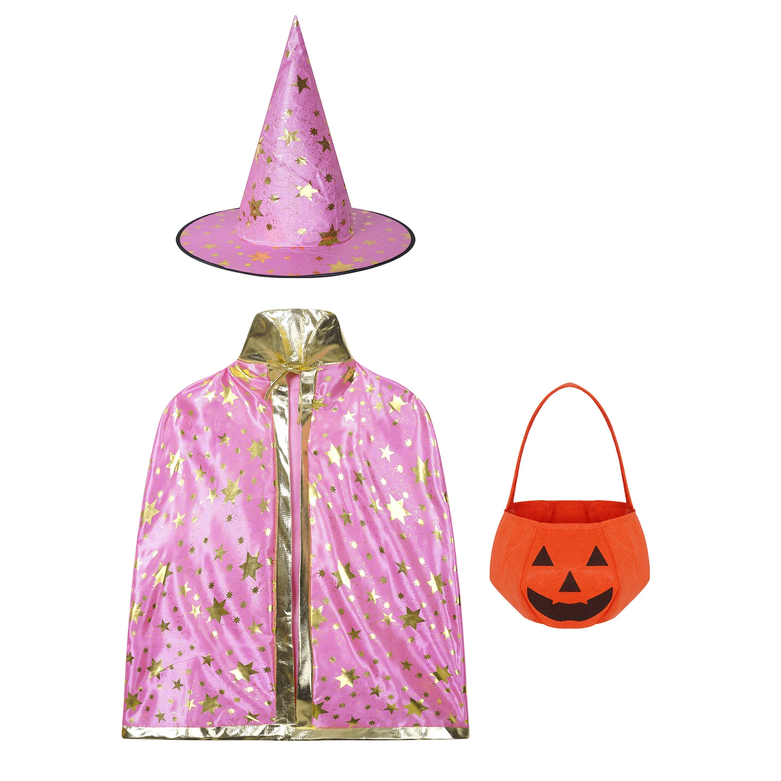 Halloween Costumes Witch Wizard Cloak Cape with Pointed Hat Set for Kids Anime Cosplay Carnival Party Girls Boys Magician Outfit