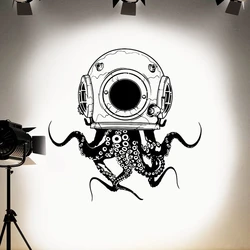 Large Octopus Diving Tentacles Wall Decal Bathroom Laundry Octopus Scuba Kraken Ocean Animal Wall Sticker Kids Teen Room