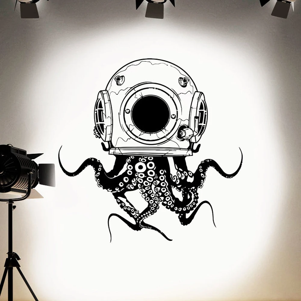 Large Octopus Diving Tentacles Wall Decal Bathroom Laundry Octopus  Scuba Kraken Ocean Animal Wall Sticker Kids Teen Room