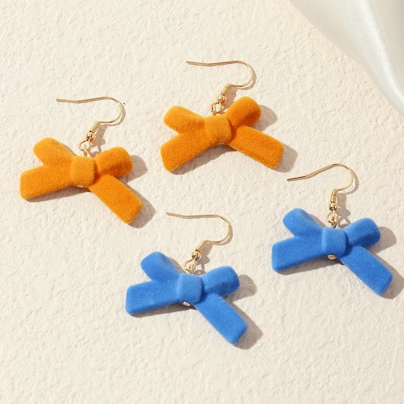 2021 Wholesale Ins Wind Girly Sweet Bow Earrings Cute Autumn and Winter Plush Flocking Jewelry for Women Girl Gift