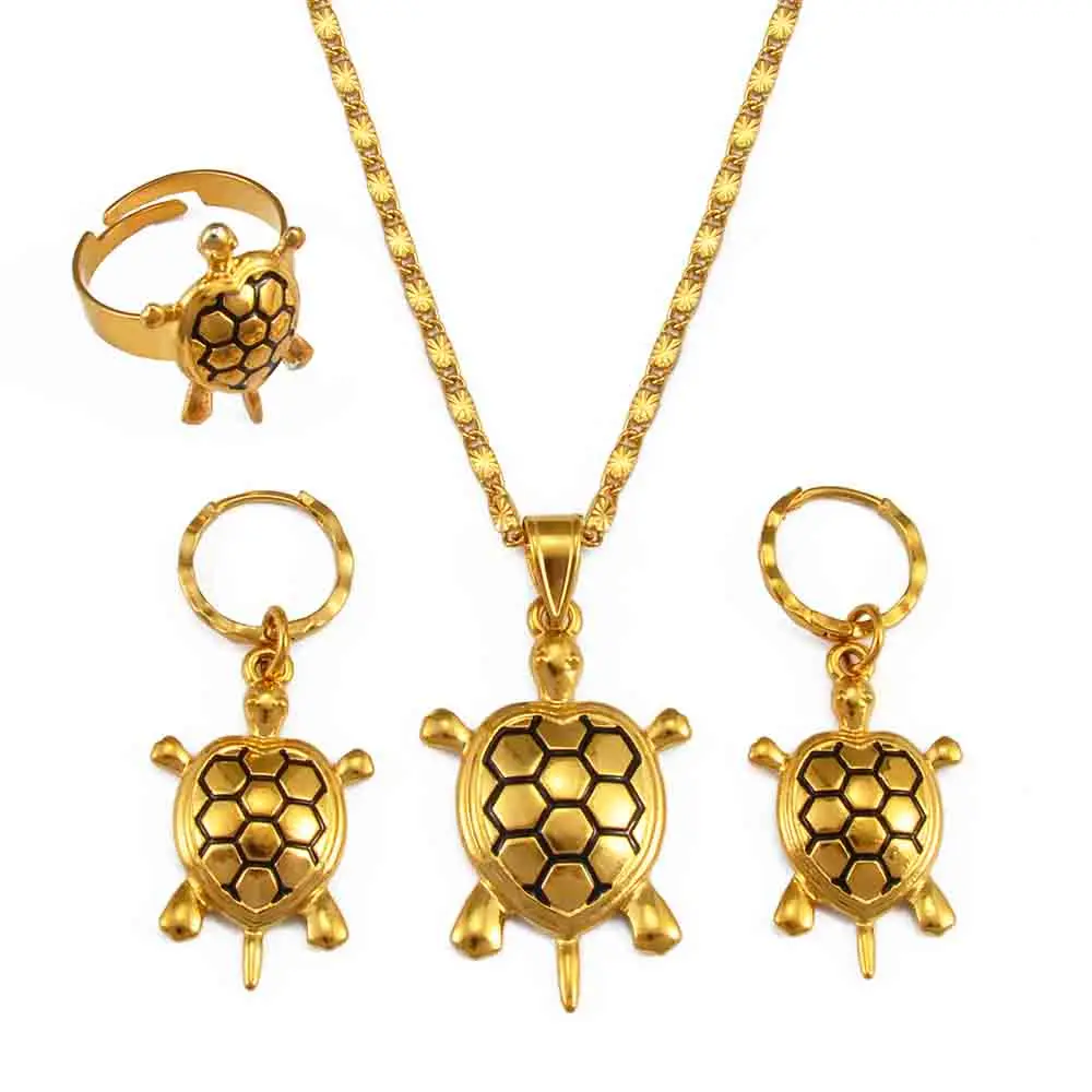 Anniyo Tortoise Jewelry Sets Charm Turtle Pendant Necklace Earrings Hawaiian Sea Turtle Accessories Family party Item #245206