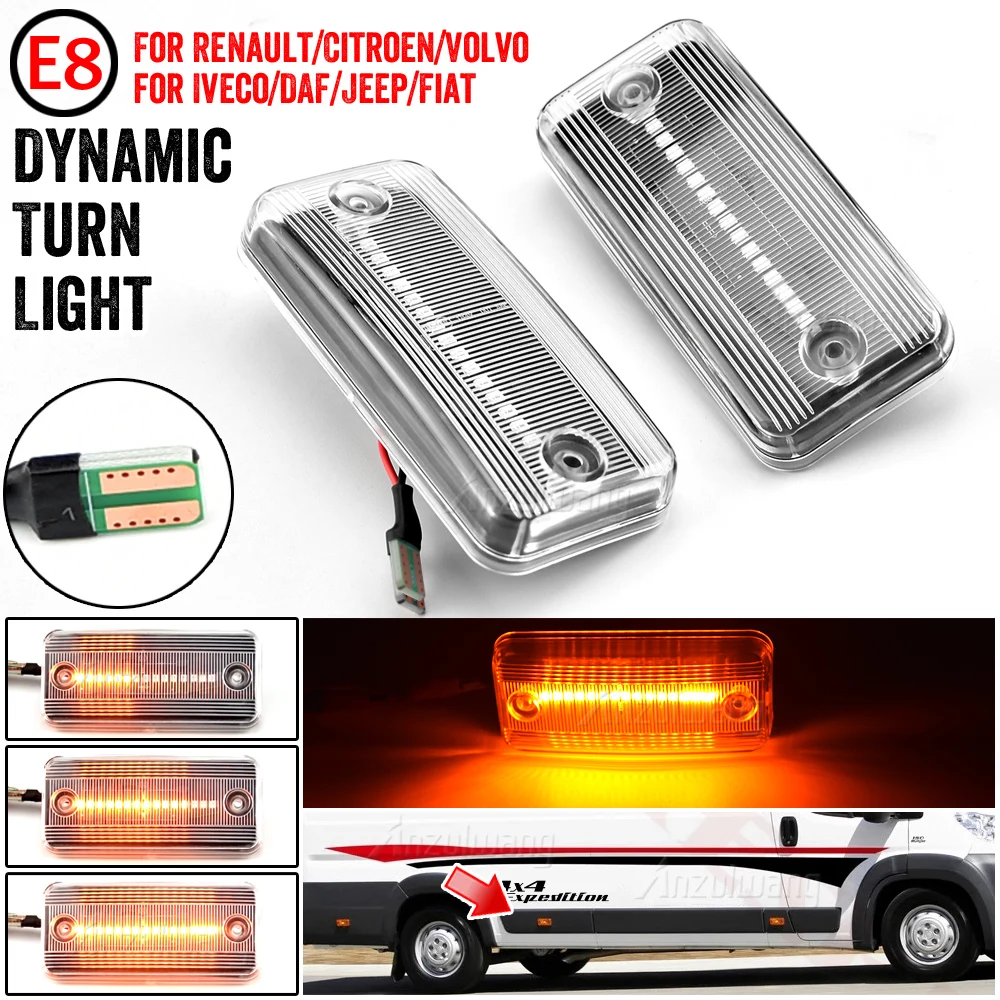 2Pcs Side Marker Light For Renault Truck Magnum/ Citroen / Peugeot Boxer Car Dynamic T10 Turn Signal For VOLVO/ Iveco Daily/ DAF