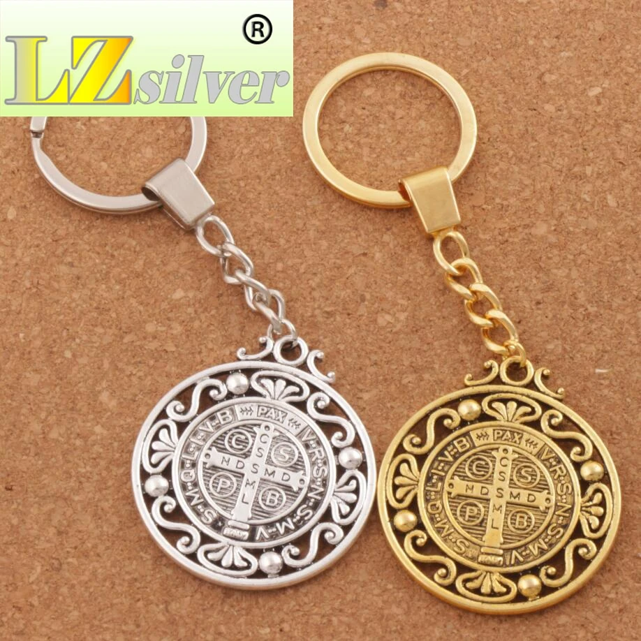 2Pcs Saint Christopher Keychain Protect Our Travels Medal Key Chain 2Colors 30mm Rings K1787