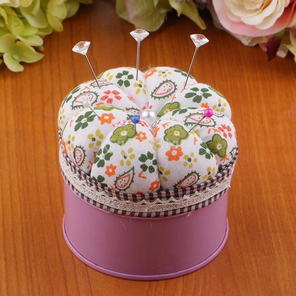 Pumpkin Needle Pin Cushion Sewing Access Round Needle Pin Pillow w/ Storage Box Case DIY Craft Needlework Stitching Embroidery