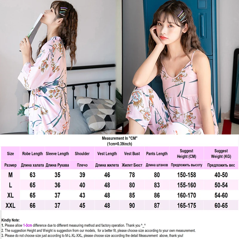 Women\'s Pajama Robe Set Sleepwear Suit Flower Printed Pijama Warm Home Clothing Nightwear Pyjama Women Sexy Lingerie 3 pieces