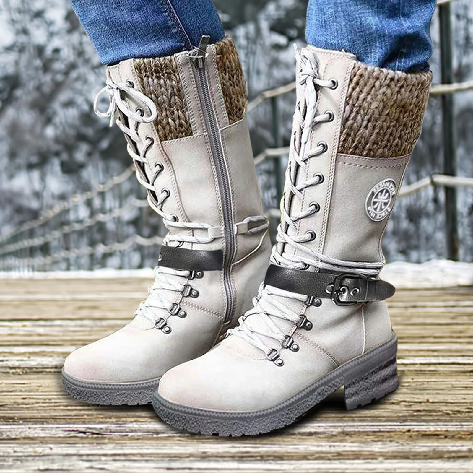 1 Pair Of Women Mid Height Leather Boots Warm Winter Boots With Side Zipper Suitable For Winter Autumn And Spring