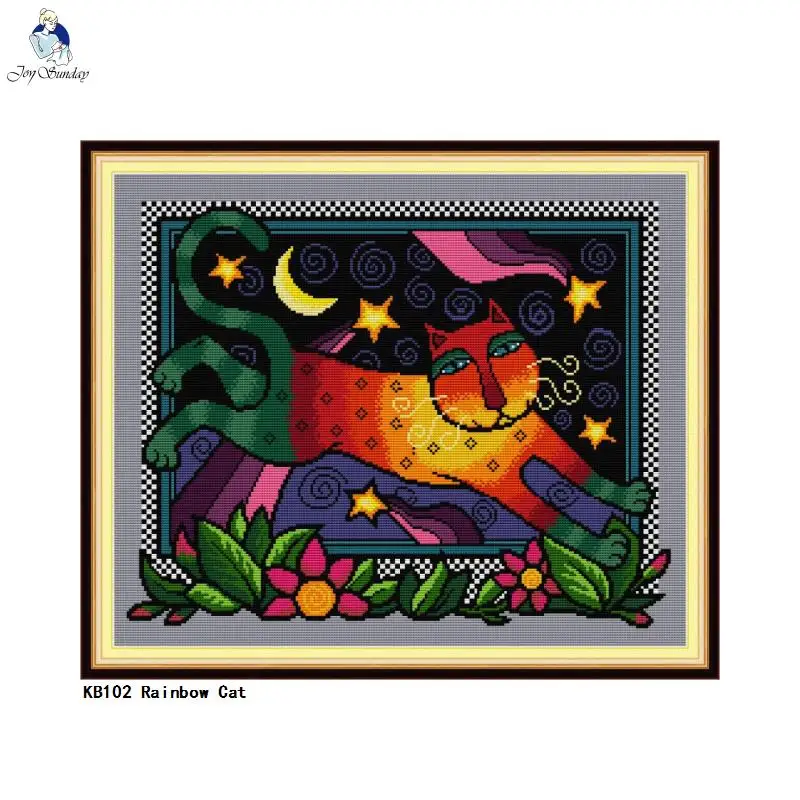 Rainbow cat cross stitch kits counted printed canvas dmc 14ct 11ct embroidery sets diy handwork needlework