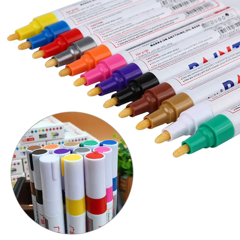 Oily Marker Pen Waterproof 12 Colors Car Tyre Tire Tread CD Metal Acrylic Permanent Paint Marker Sewing Supplies