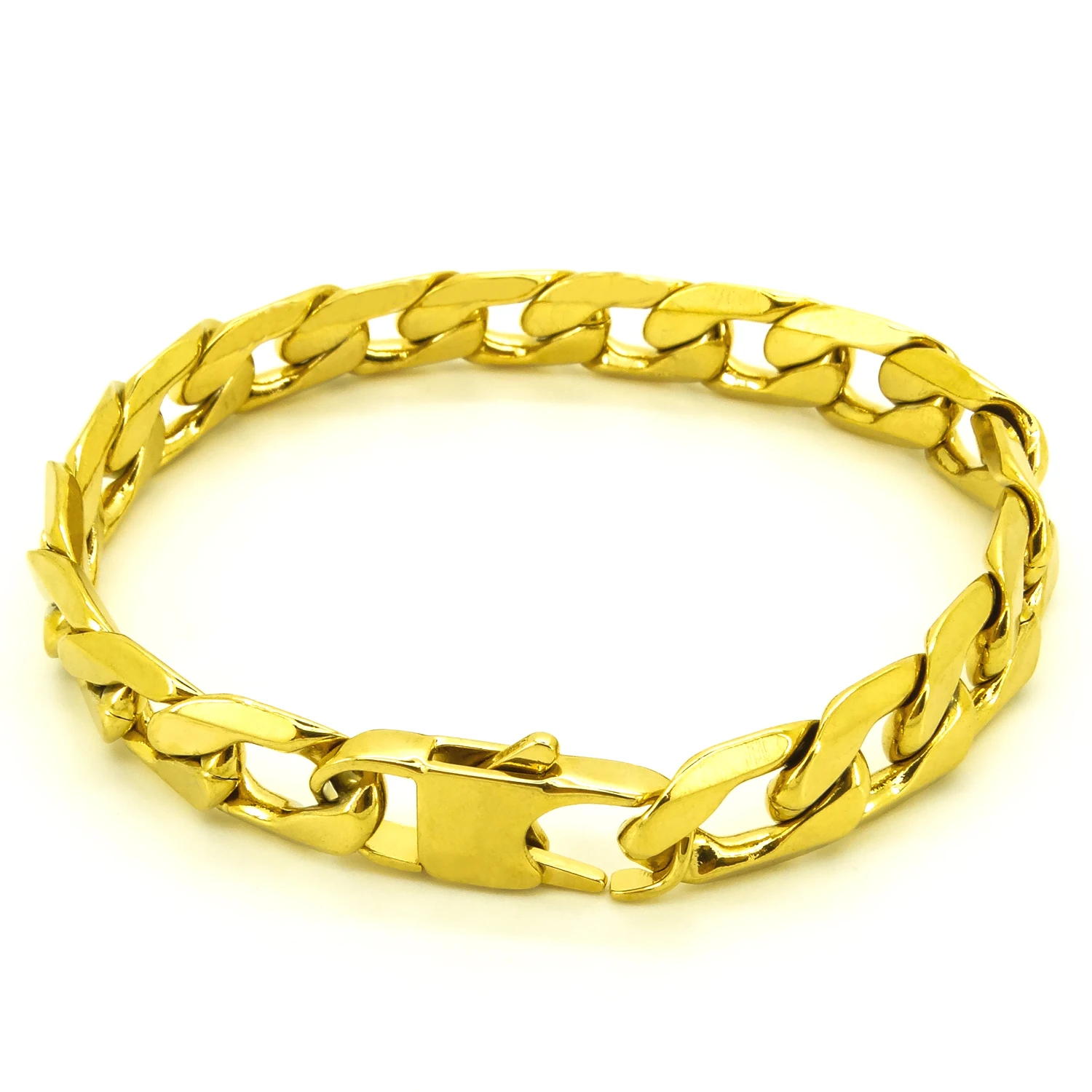 18K Gold Color Bracelets 8 Inches 100% Stainless Steel Bnagle 12MM Width Curb Cuban Chain for Musculine Men Women