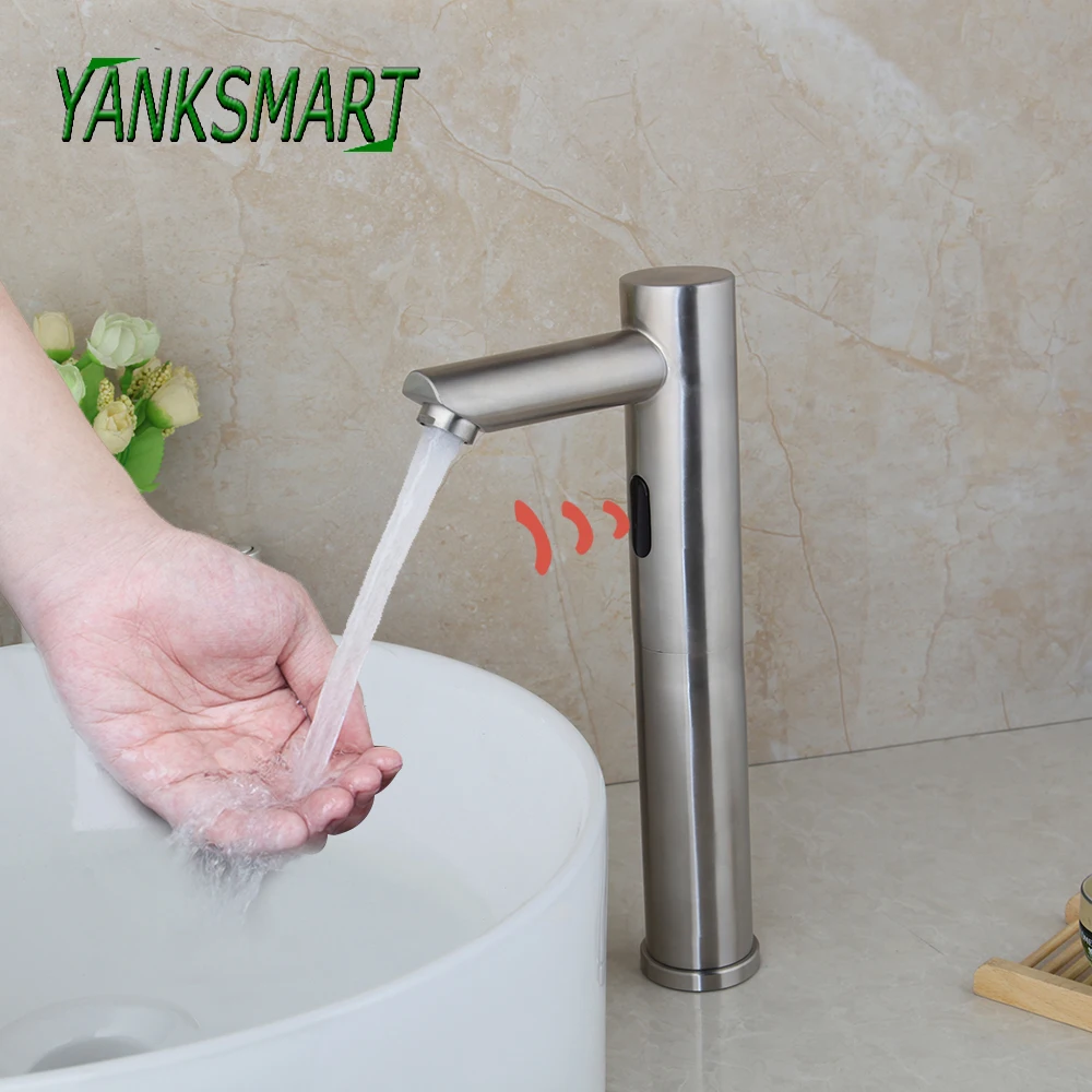 

YANKSMART Nickel Brushed Basin Sink Bathroom Automatic Faucet Deck Mounted Cold & Hot Water Mixer Sensor Faucets Tap