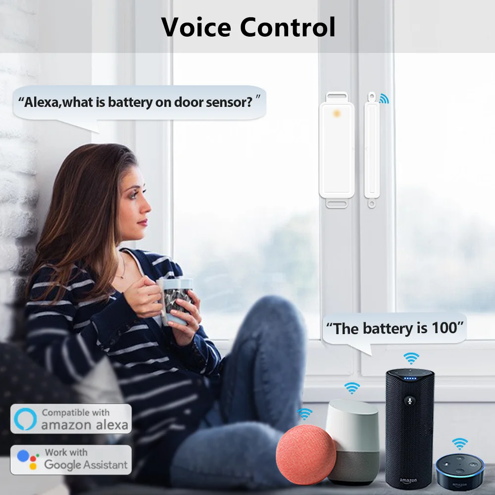 LoraTap Tuya Door and Window Sensor Smart Life App Notification Alert Open/Close Detectors Voice Control via Alexa Google Home