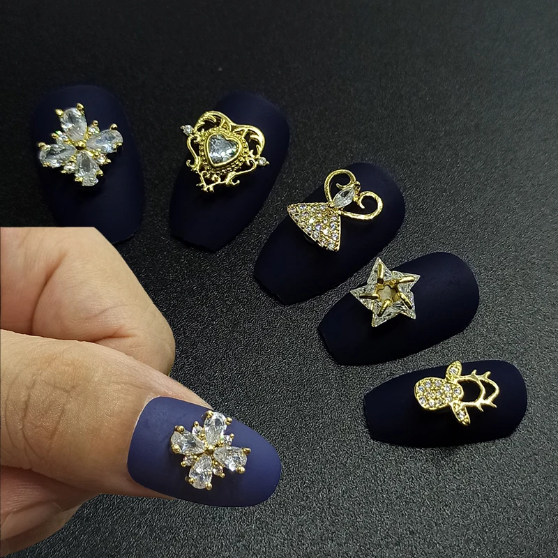 High-End Nail Art Zircon Four-Leaf Flower Metal Inlay 4 Drops Crystal Curved Surface DIY Trendy Nail Accesories 2/5pcs