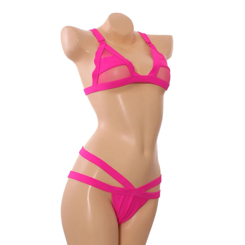 

Women's Sexy Mesh Bikini Set Hollow Out Tops Bandage Swimsuit Strappy Swimwear Sexy Mini String Thong