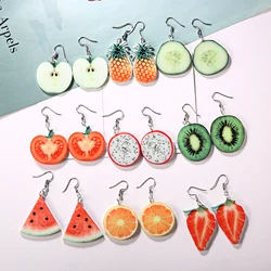 New Cute Fruit Lady Earrings Strawberry Pineapple Tomato Kiwi Orange Cucumber Watermelon Apple Women Fruit Dainty Earrings
